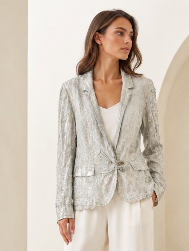 Elisa Cavaletti Artwear Metallic Linen Blazer Embellished Made Italy Sz S